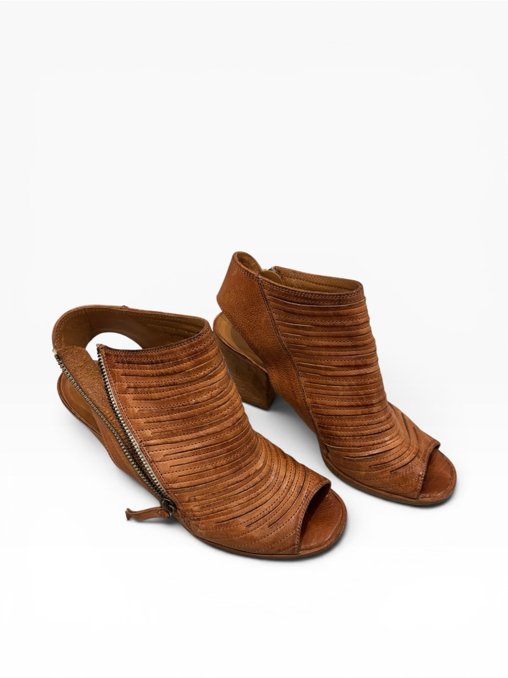 Paul Green Women's Brown Leather Peep-Toe Ankle Booties Size 7.5 - Picture 2 of 8